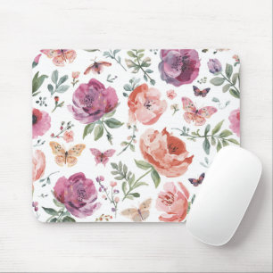 Tapis De Souris Jardin de papillons botanique aquarelle florale