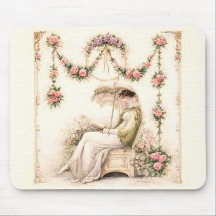 Tapis De Souris Jardin de roses de la Régence lisant une dame