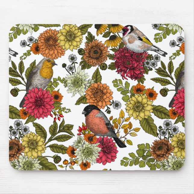 Tapis De Souris Jardin d'oiseaux et de fleurs 1 (Devant)