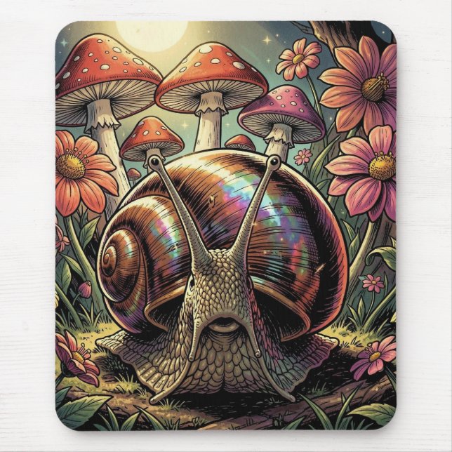 Tapis De Souris Jardin fantaisiste de l'escargot cosmique et des c (Devant)
