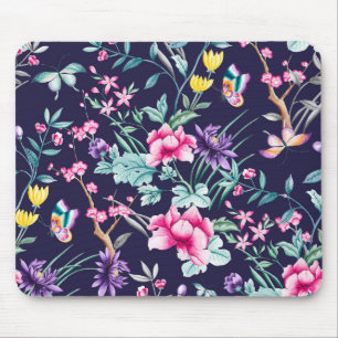 Tapis De Souris Jardin Fleur vintage Arc-en-ciel Papillon bleu