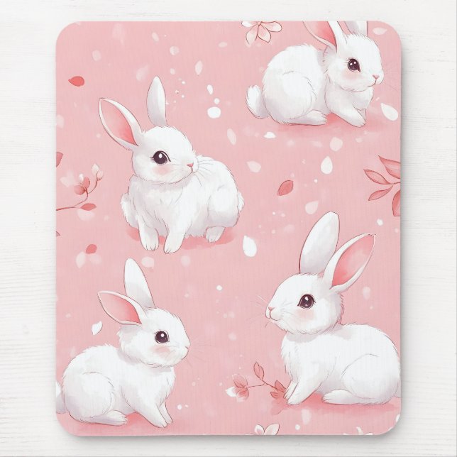 Tapis De Souris Jardin Floral De Bunny De Pré Rose (Devant)