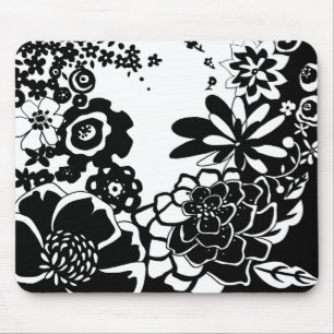 Tapis De Souris Jardin floral noir et blanc Motif graphique