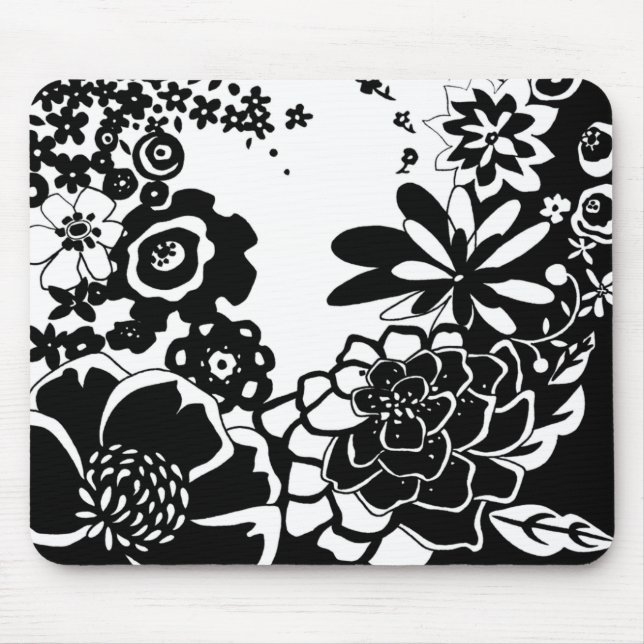 Tapis De Souris Jardin floral noir et blanc Motif graphique (Devant)