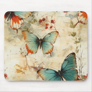 Tapis De Souris Jardin Floral Papillon de Teinte Bleu-vert Rêveur