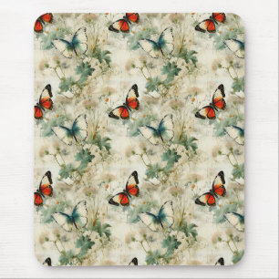 Tapis De Souris Jardin Floral Papillon de Teinte Cyan Rêveur