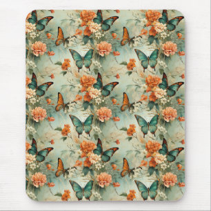 Tapis De Souris Jardin Floral Papillon Sarcelle Vintage