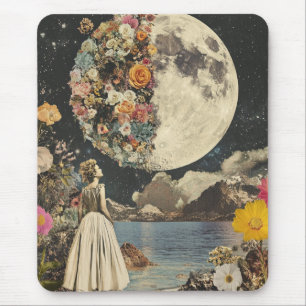 Tapis De Souris Jardin Floral Suréaliste de Lune Sépia Vintage