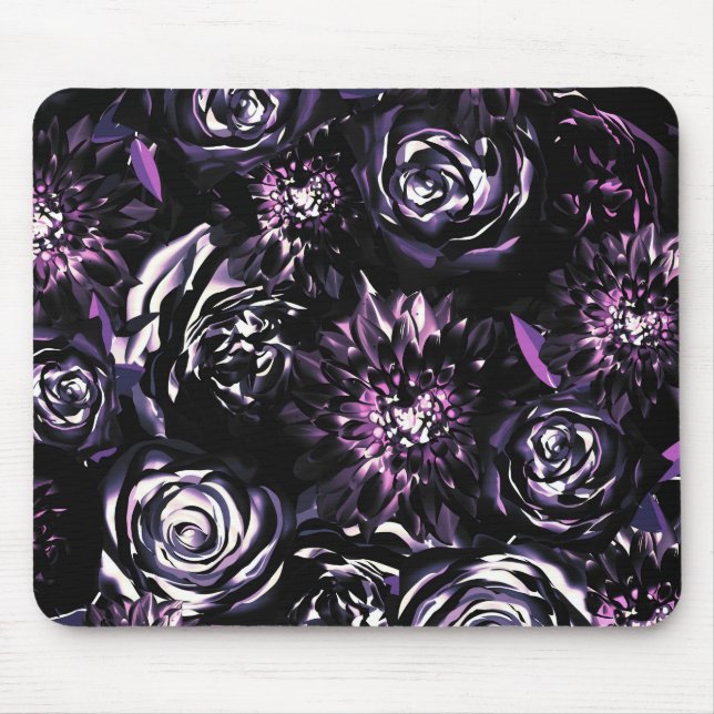 Tapis De Souris Jardin foncé Vis mauve Fleurs de Glam (Devant)