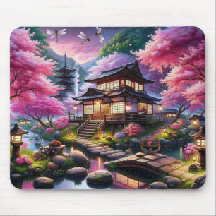 Tapis De Souris Jardin japonais serein à Dusk Painting