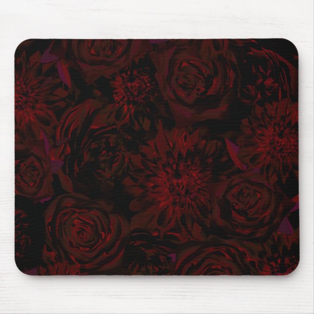 Tapis De Souris Jardin sombre fleurs rouges romantiques gothiques  (Devant)