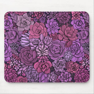 Tapis De Souris Jardin succulent en rose et violet