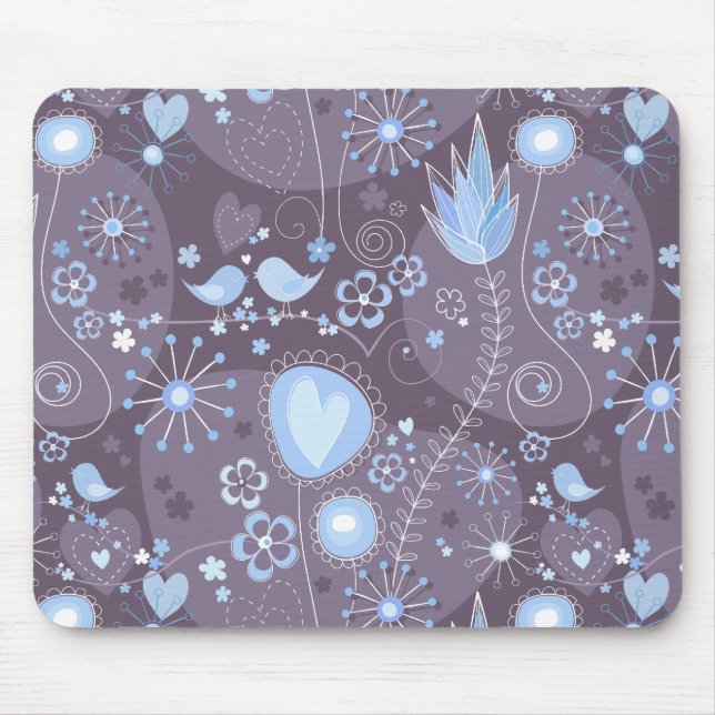 Tapis De Souris Jardin Whimsical en bleu et gris (Devant)