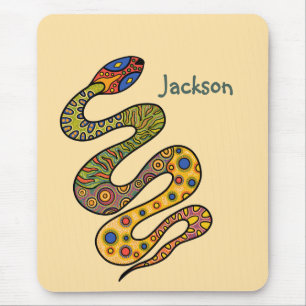 Tapis De Souris Jaune Beurre avec Serpent à Motif Multicolore