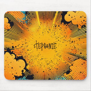 Tapis De Souris Jaune Doré Grunge Bande Dessinée Cyan Explosion