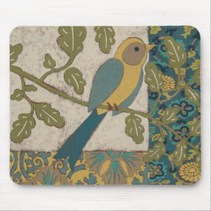Tapis De Souris Jaune et oiseau bleu turquoise étés perché sur une