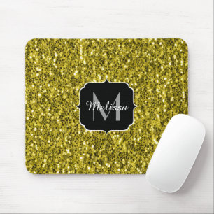 Tapis De Souris Jaune or foncé faux paillettes scintillantes Monog