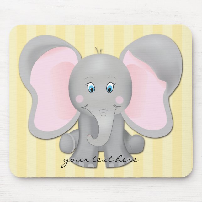 Tapis de souris jaune pour bébé éléphant mignon po (Devant)