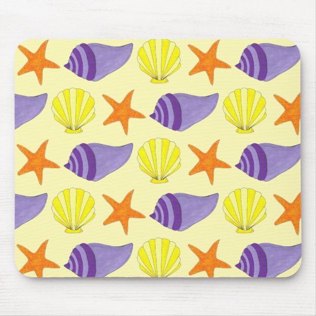 Tapis De Souris Jaune Seashell Sea Shell Conch Starfish Beach (Devant)
