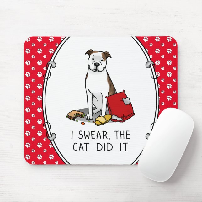 Tapis De Souris Je jure que le chat l'a fait pit Bull (lt brindle/ (Avec souris)