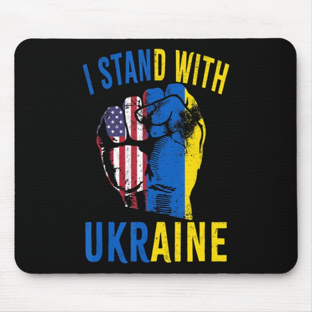 Tapis De Souris Je Me Tiens Avec L'Ukraine Drapeau Américain Souti (Devant)