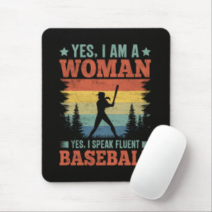Tapis De Souris Je parle couramment joueur de baseball féminin fan
