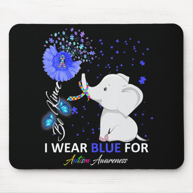 Tapis De Souris Je porte Sensibilisation sur l'autisme bleue Eleph (Devant)