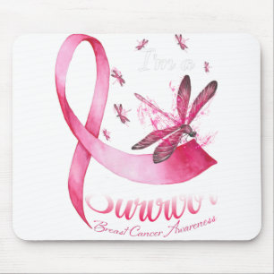 Tapis De Souris Je suis Un Survivant Dragonfly Pink Ribbon Cancer 