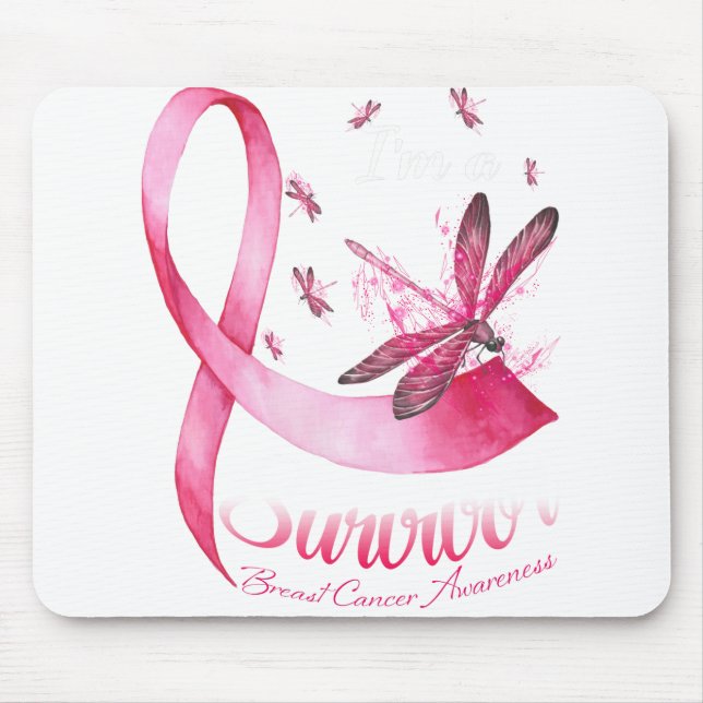 Tapis De Souris Je suis Un Survivant Dragonfly Pink Ribbon Cancer  (Devant)