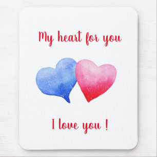 Tapis De Souris Je t'aime au coeur rouge et bleu Saint Valentin