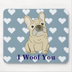Tapis De Souris Je t'aime - cœurs de Bouledogue Français