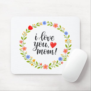 Tapis De Souris Je t'aime maman Fête des mères calligraphie floral