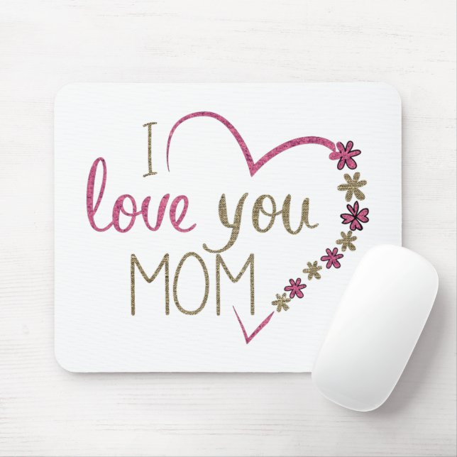 Tapis De Souris Je t'aime Maman Parties scintillant Coeur (Avec souris)