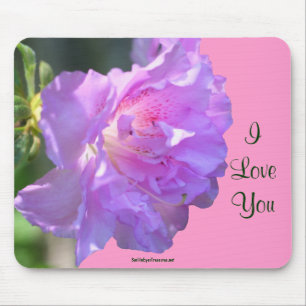 Tapis De Souris Je t'aime photo rose Mousepad de fleur d'azalée