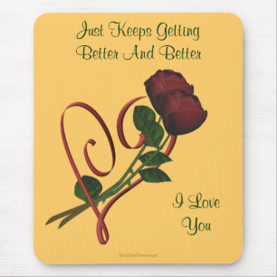 Tapis De Souris Je t'aime Roses Rouges Fleur Coeur Mousepad