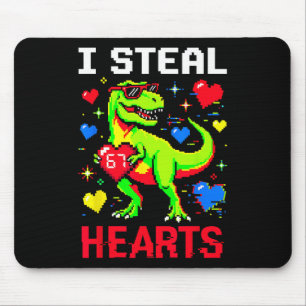 Tapis De Souris Je vole des cœurs Pixel Dinosaur Gamer Saint Valen