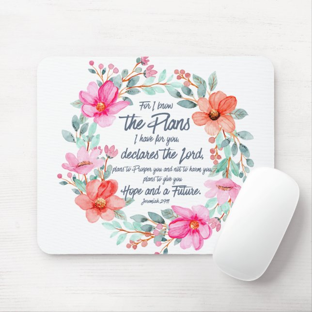 Tapis De Souris Jeremiah 29:11 Car je connais les Plans Pink Flora (Avec souris)
