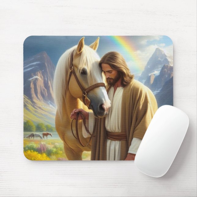 Tapis De Souris Jésus avec Palomino Horse dans le paysage Pittores (Avec souris)