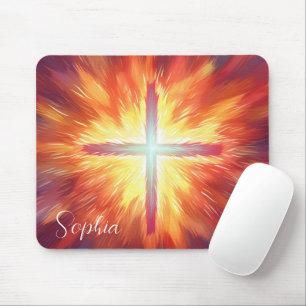 Tapis De Souris Jésus Croix sur feu Nom du client chrétien