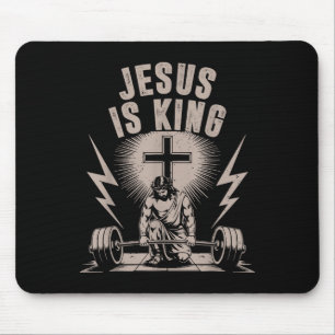 Tapis De Souris Jésus Est Le Roi Barbell Cross Drôle Christian Wor