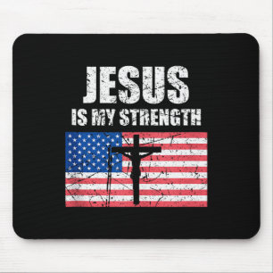 Tapis De Souris Jésus Est Ma Force Drapeau Usa Croix Chrétienne Ar