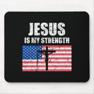 Tapis De Souris Jésus Est Ma Force Drapeau Usa Croix Chrétienne Ar