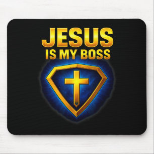 Tapis De Souris Jésus est mon patron Bouclier chrétien Super-héros