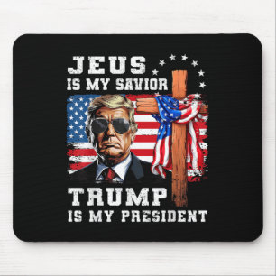 Tapis De Souris Jésus Est Mon Sauveur Trump Est Mon Drapeau Du Pré