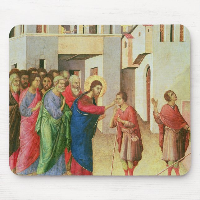 Tapis De Souris Jésus ouvre les yeux d'une aveugle soutenue par (Devant)