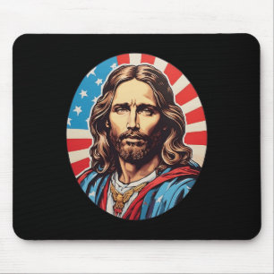 Tapis De Souris Jésus républicain – Pop Art audacieux avec drapeau