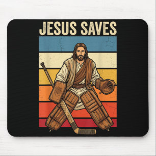 Tapis De Souris Jésus Sauve Drôle Gardien de but de hockey chrétie
