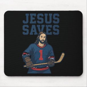 Tapis De Souris Jésus Sauve Gardien de but Humour Hockey Chrétien 
