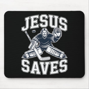 Tapis De Souris Jésus Sauve – Humour de Hockey Pour Joueurs Chréti
