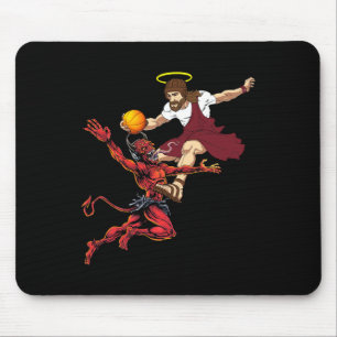 Tapis De Souris Jésus Traversant Le Joueur De Basket-Ball Devil Du